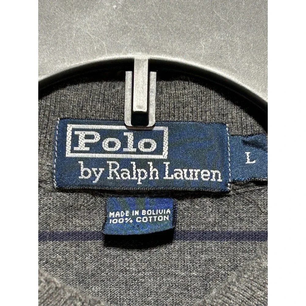 Vintage Polo Ralph Lauren Mens L Gray Striped Long Sleeve Polo Shirt